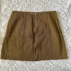 Brown/Tan Denim Zip-Up Mini Skirt